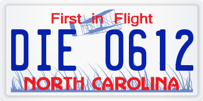 NC license plate DIE0612