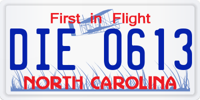 NC license plate DIE0613