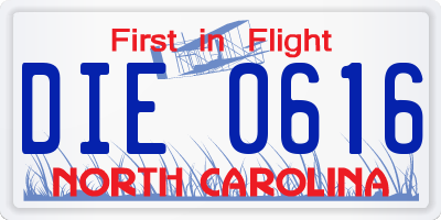NC license plate DIE0616