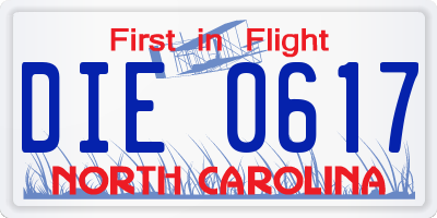 NC license plate DIE0617