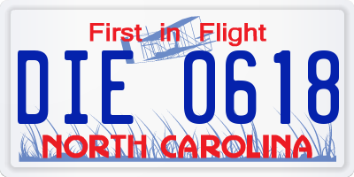 NC license plate DIE0618