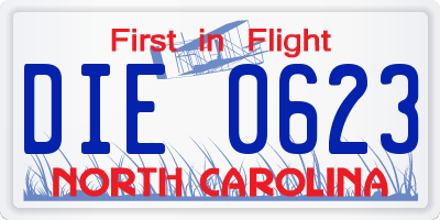 NC license plate DIE0623