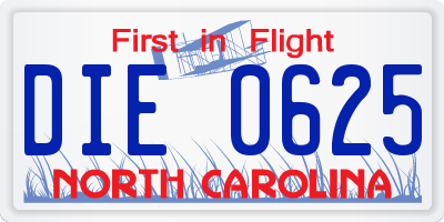NC license plate DIE0625