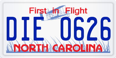 NC license plate DIE0626
