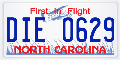 NC license plate DIE0629