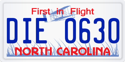NC license plate DIE0630