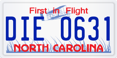 NC license plate DIE0631