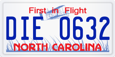 NC license plate DIE0632