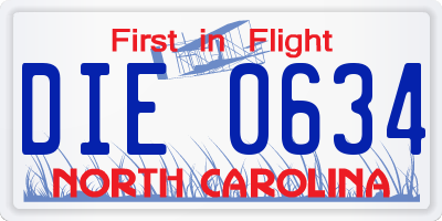NC license plate DIE0634
