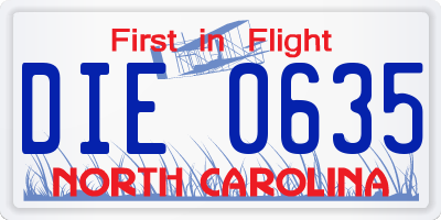 NC license plate DIE0635