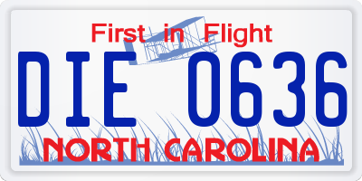NC license plate DIE0636