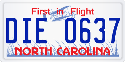 NC license plate DIE0637