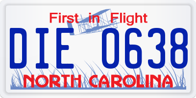 NC license plate DIE0638