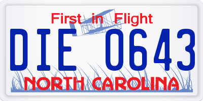 NC license plate DIE0643