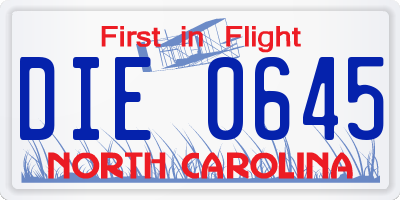 NC license plate DIE0645