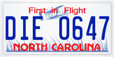 NC license plate DIE0647