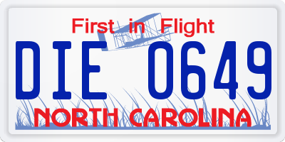 NC license plate DIE0649