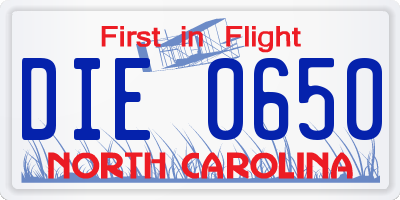 NC license plate DIE0650