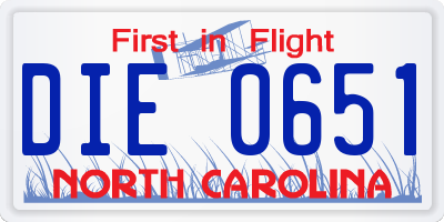 NC license plate DIE0651