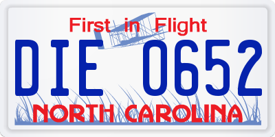 NC license plate DIE0652