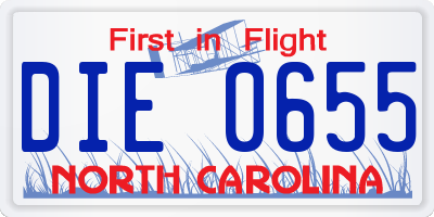NC license plate DIE0655