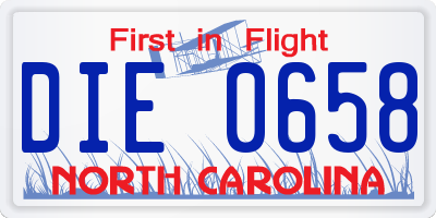 NC license plate DIE0658