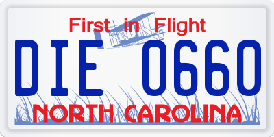 NC license plate DIE0660