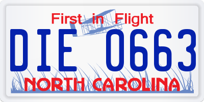 NC license plate DIE0663