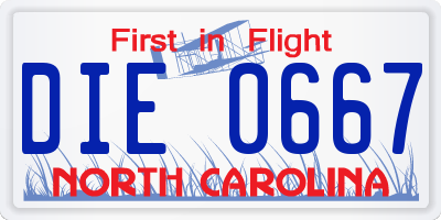 NC license plate DIE0667