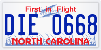 NC license plate DIE0668