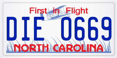 NC license plate DIE0669