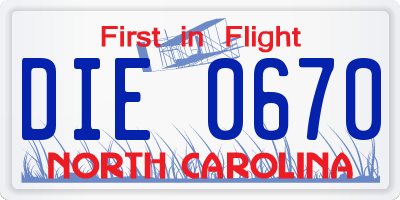 NC license plate DIE0670