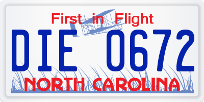 NC license plate DIE0672