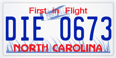 NC license plate DIE0673
