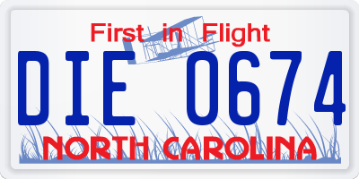 NC license plate DIE0674