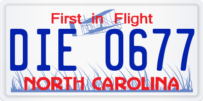 NC license plate DIE0677