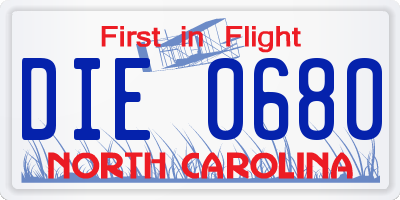 NC license plate DIE0680