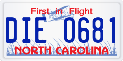 NC license plate DIE0681