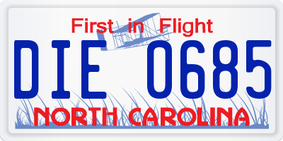 NC license plate DIE0685