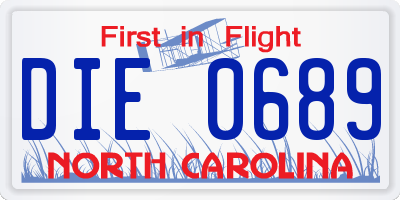 NC license plate DIE0689