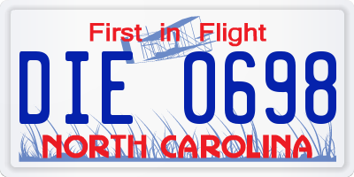 NC license plate DIE0698