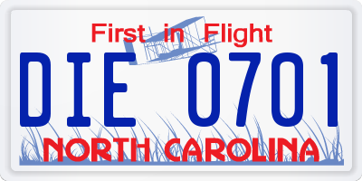 NC license plate DIE0701
