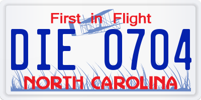 NC license plate DIE0704