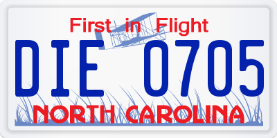 NC license plate DIE0705