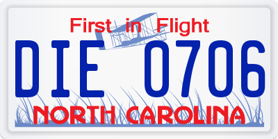 NC license plate DIE0706