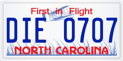 NC license plate DIE0707