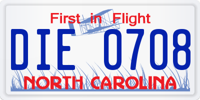 NC license plate DIE0708