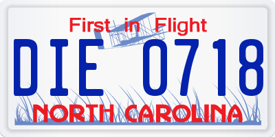 NC license plate DIE0718