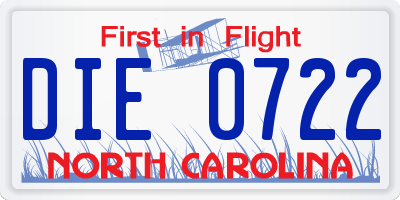 NC license plate DIE0722