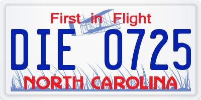 NC license plate DIE0725